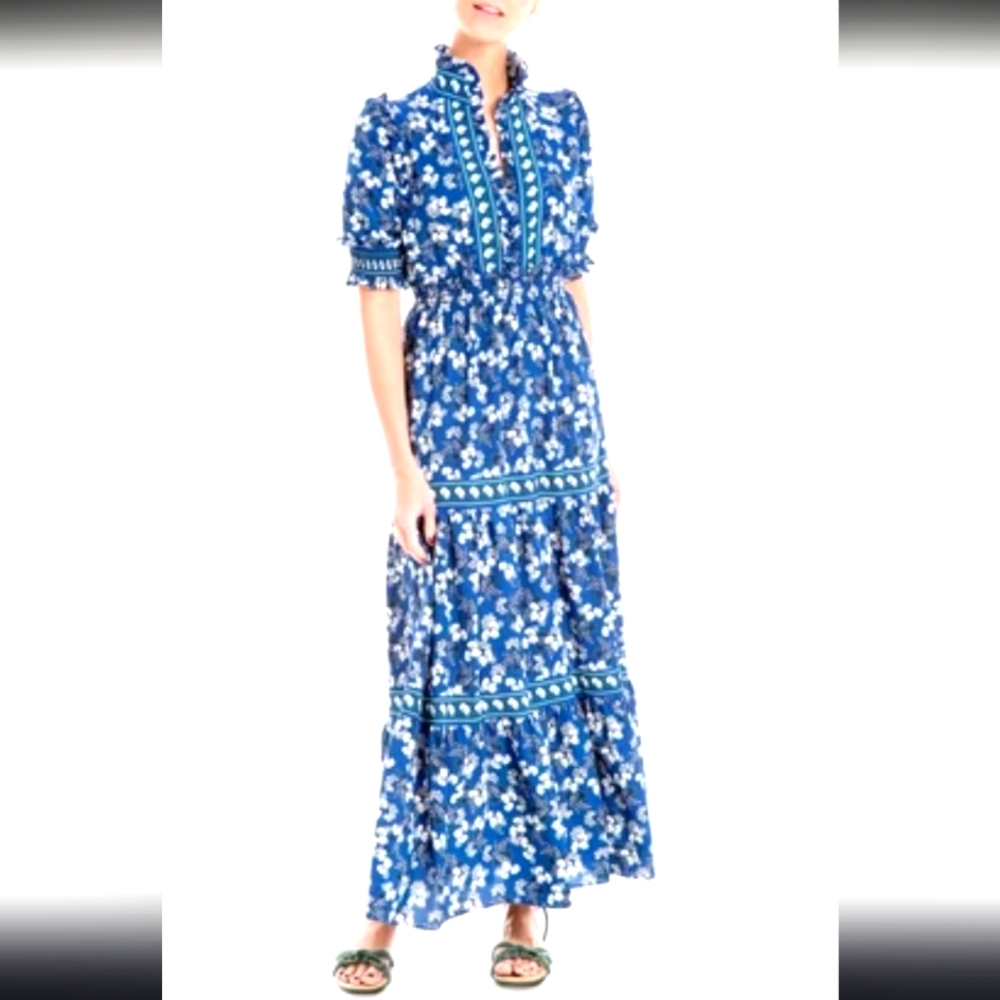 Floral Blue Maxi Dress . Max StudioMaxi Short Sleeve Floral Print Tiered Dress. - Picture 2 of 8